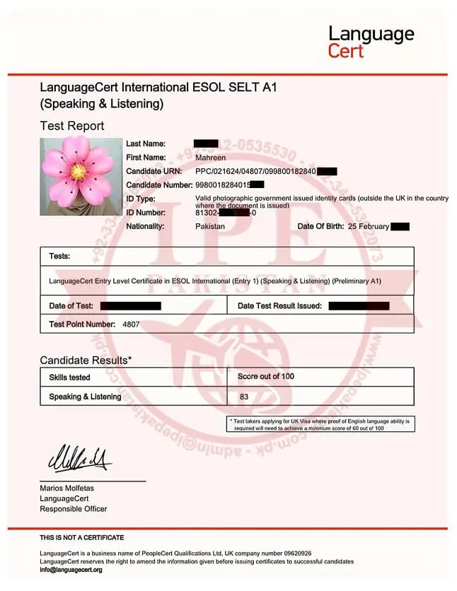 Language Cert A1 83 